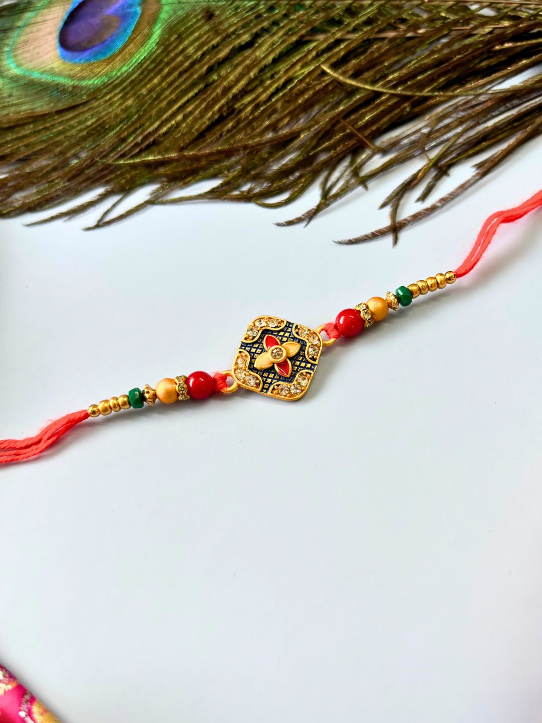Traditional Meenakari Kundan Rakhi with Roli Chawal for Brother