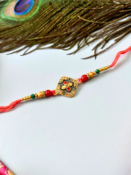 Traditional Meenakari Kundan Rakhi with Roli Chawal for Brother