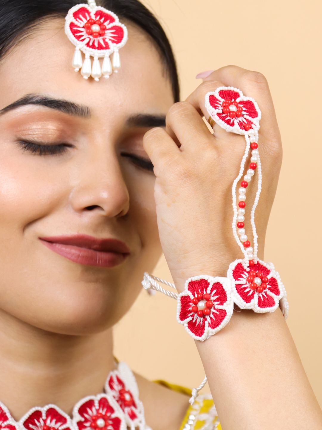 Flower Blossom Bridal Jewellery Set (Red)