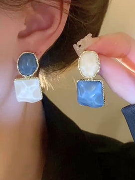 Blue White Resin Dangler Earrings