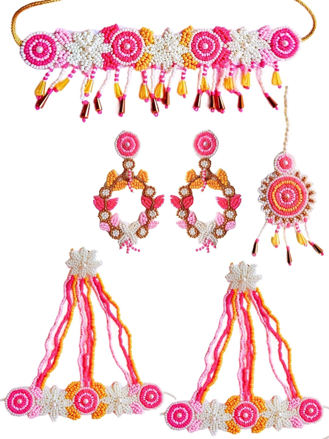 Zia Floral Bridal Jewellery Set (Pink and Yellow)