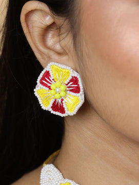 Flower Blossom Bridal Jewellery Set (Red-Yellow)