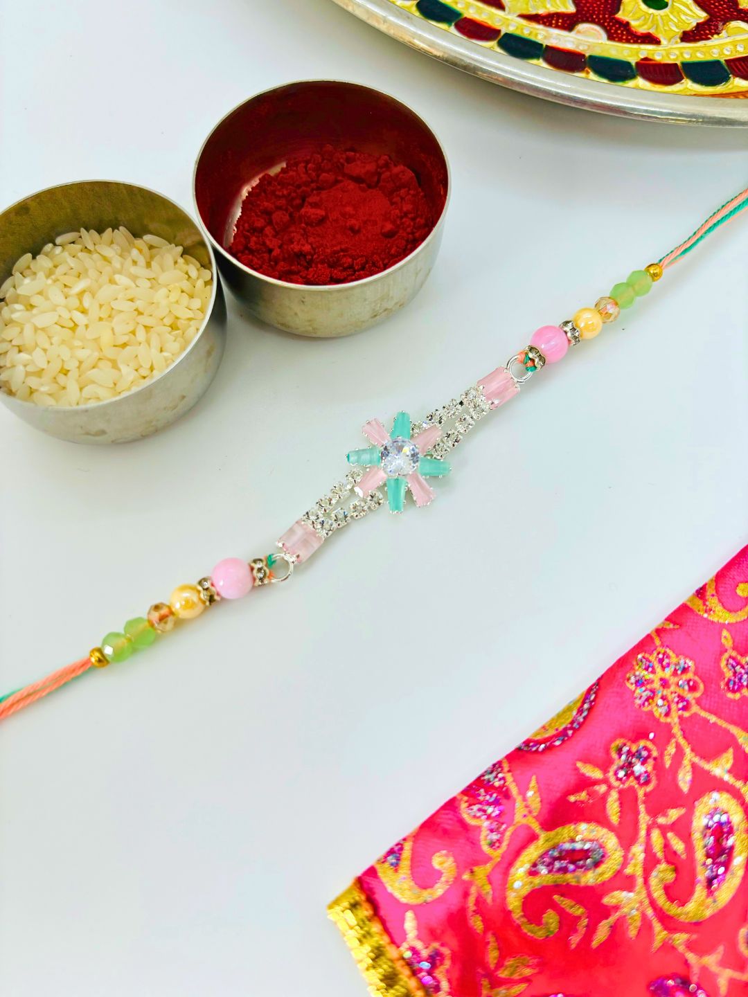 American Diamond Rakhi with Roli Chawal for Brother