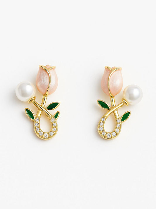 Pink Lotus Stud Earrings