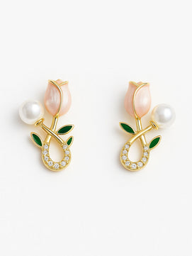 Pink Lotus Stud Earrings