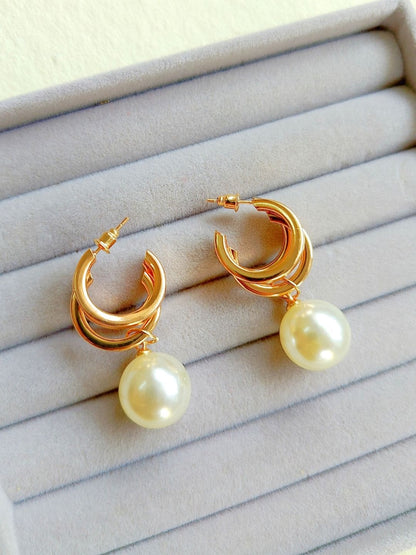 Golden Pearl Hoops