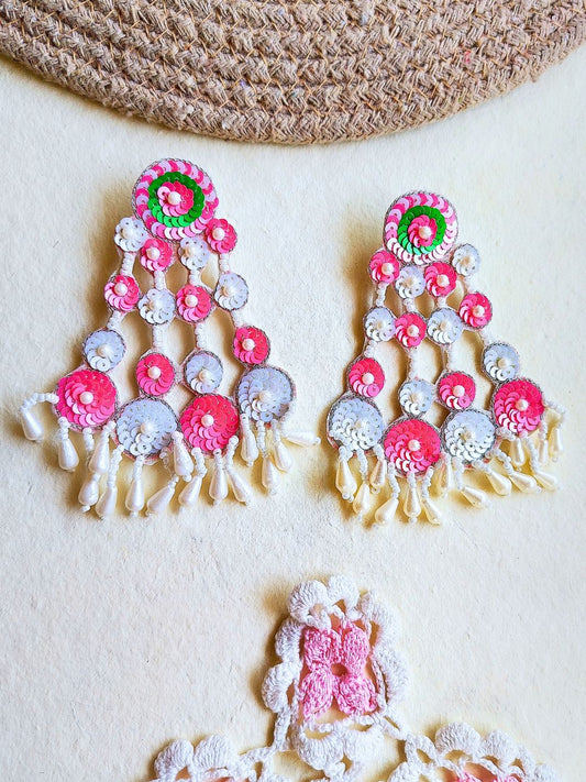 Sequina Earrings (Pink White Green)