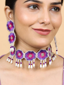 Bloom Floral Bridal Choker Set (Pink Purple)