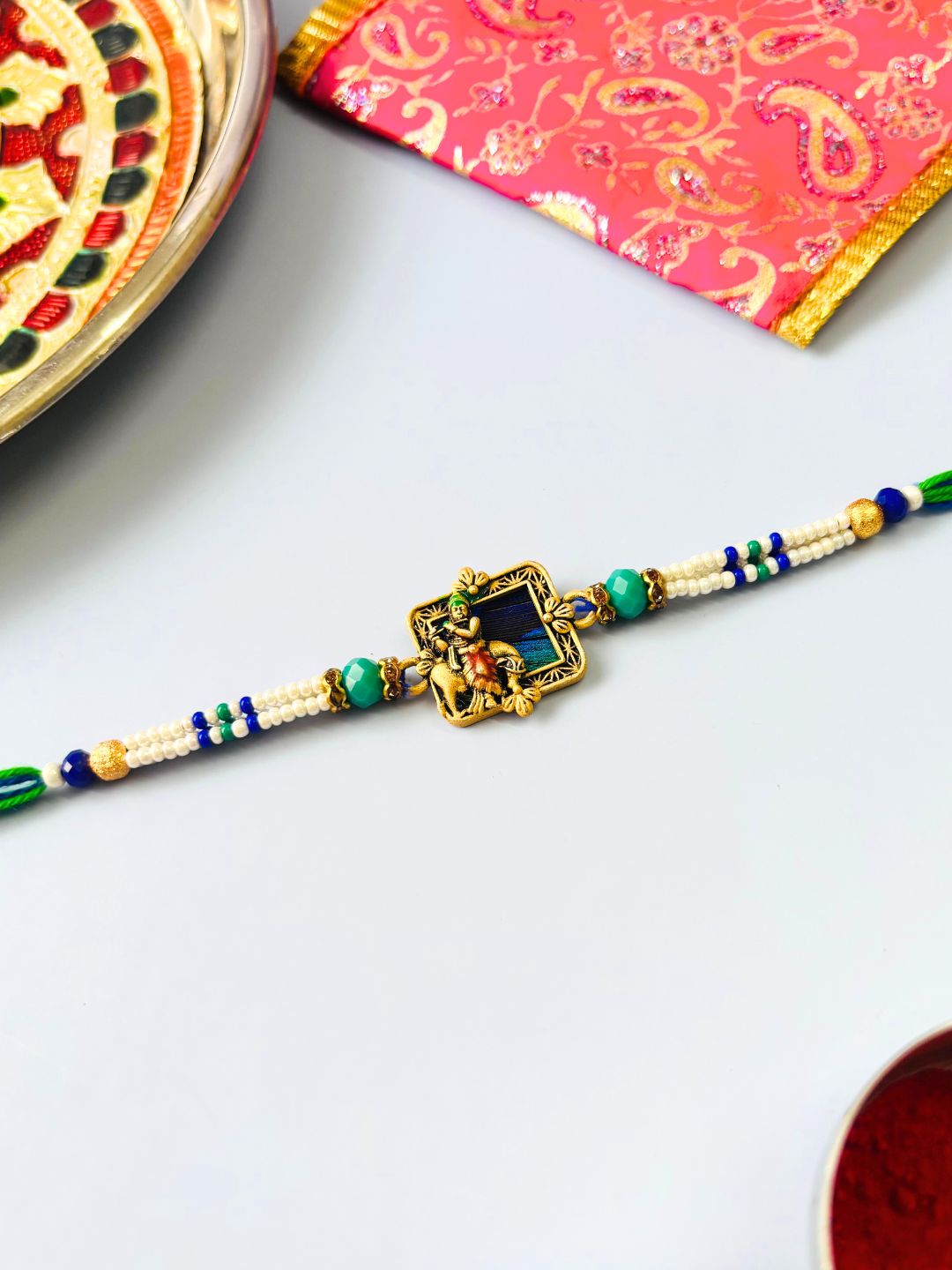 Traditional Krishna ji Rakhi with Roli Chawal