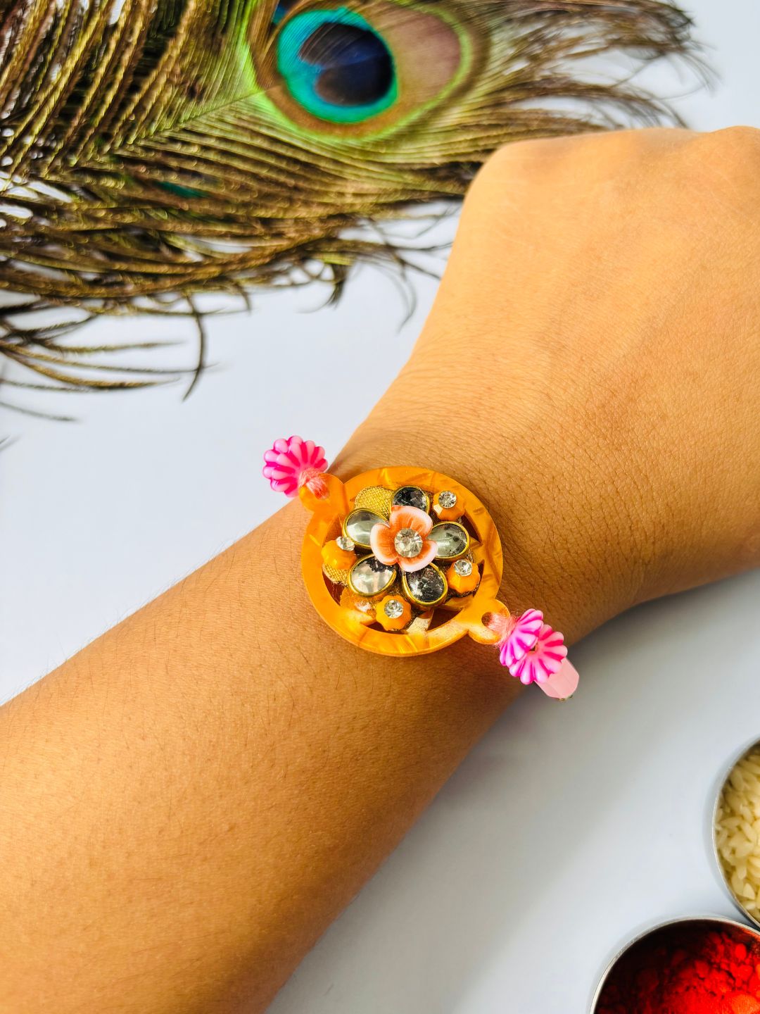 Embellished Resin Rakhi with Roli Chawal for Brother (Pack of 2)