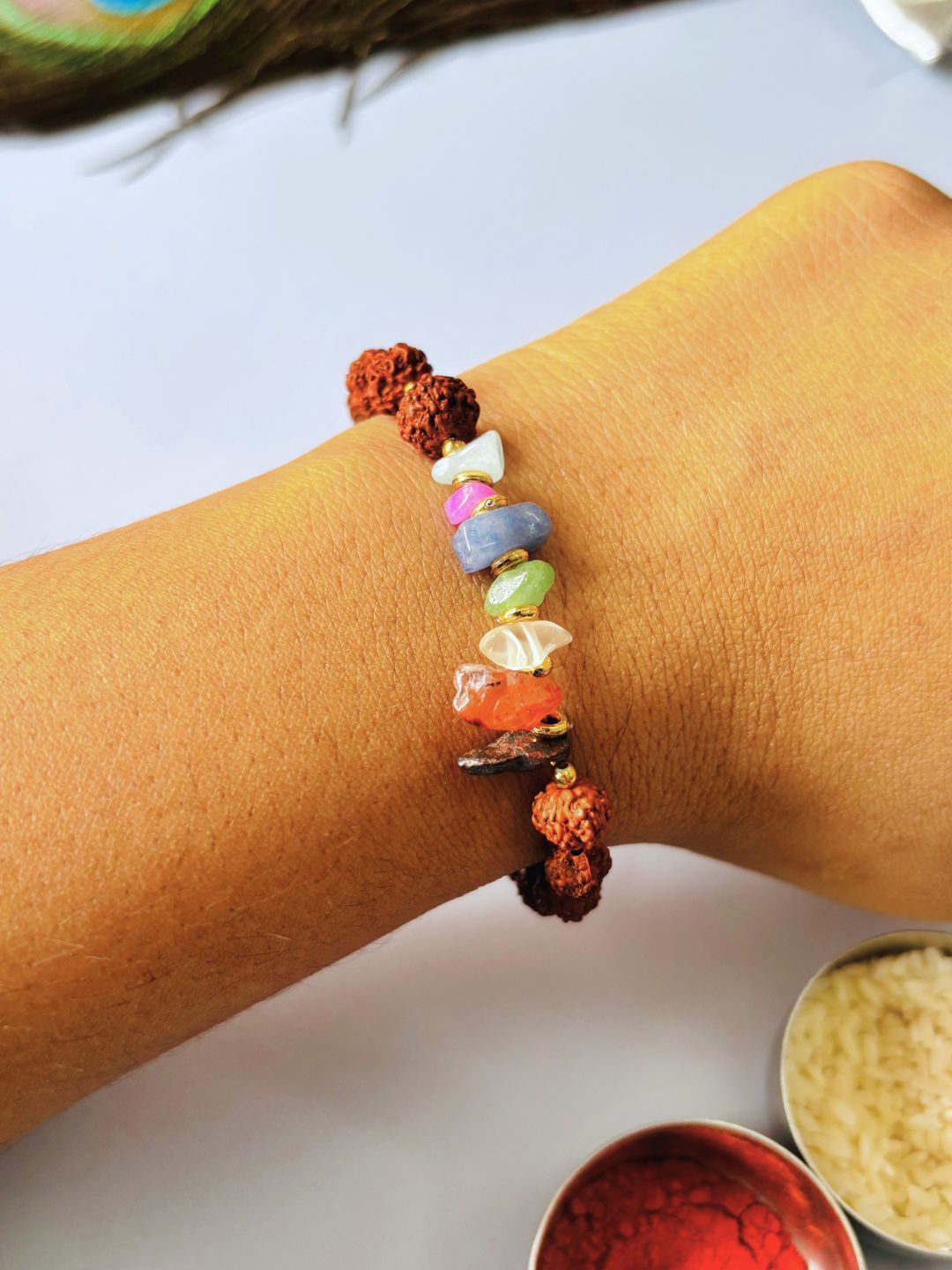 Rudraksh Bracelet Rakhi with Healing Stones for Brother