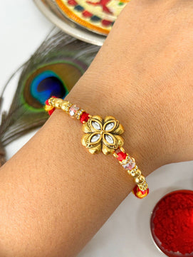 Traditional Meenakari Kundan Rakhi with Roli Chawal for Brother