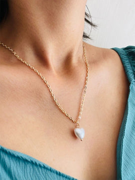 Heart-shaped Pearl Necklace Chain (Gold)