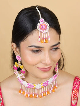 Zia Floral Bridal Jewellery Set (Pink and Yellow)