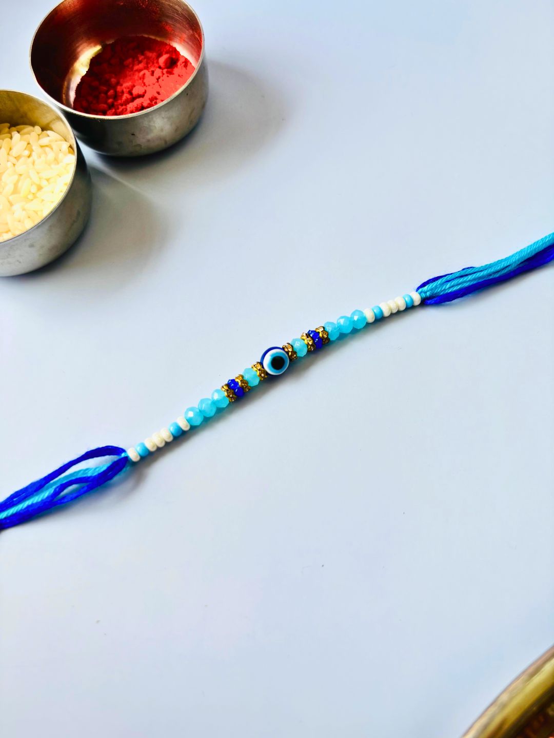 Evil Eye Beaded Thread Rakhi with Roli Chawal (Pack of 1)