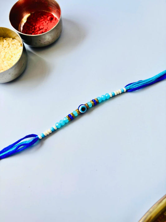 Evil Eye Beaded Thread Rakhi with Roli Chawal (Pack of 1)