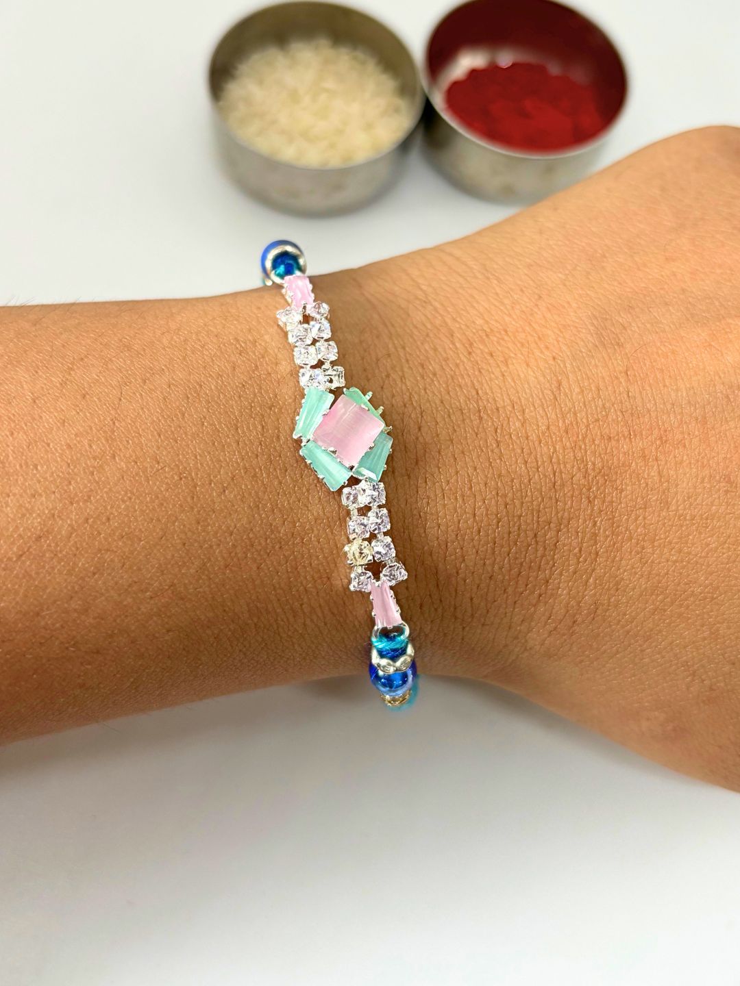 American Diamond AD Rakhi with Roli Chawal for Brother (Pack of 2)