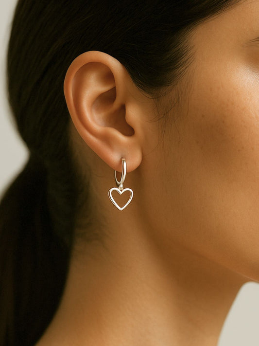 Silver-plated Heart-shaped Minimalistic Hoop Earrings for Women