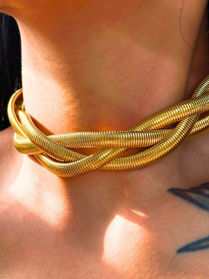 Viral Triple Coil Spiral Snake Choker Necklace