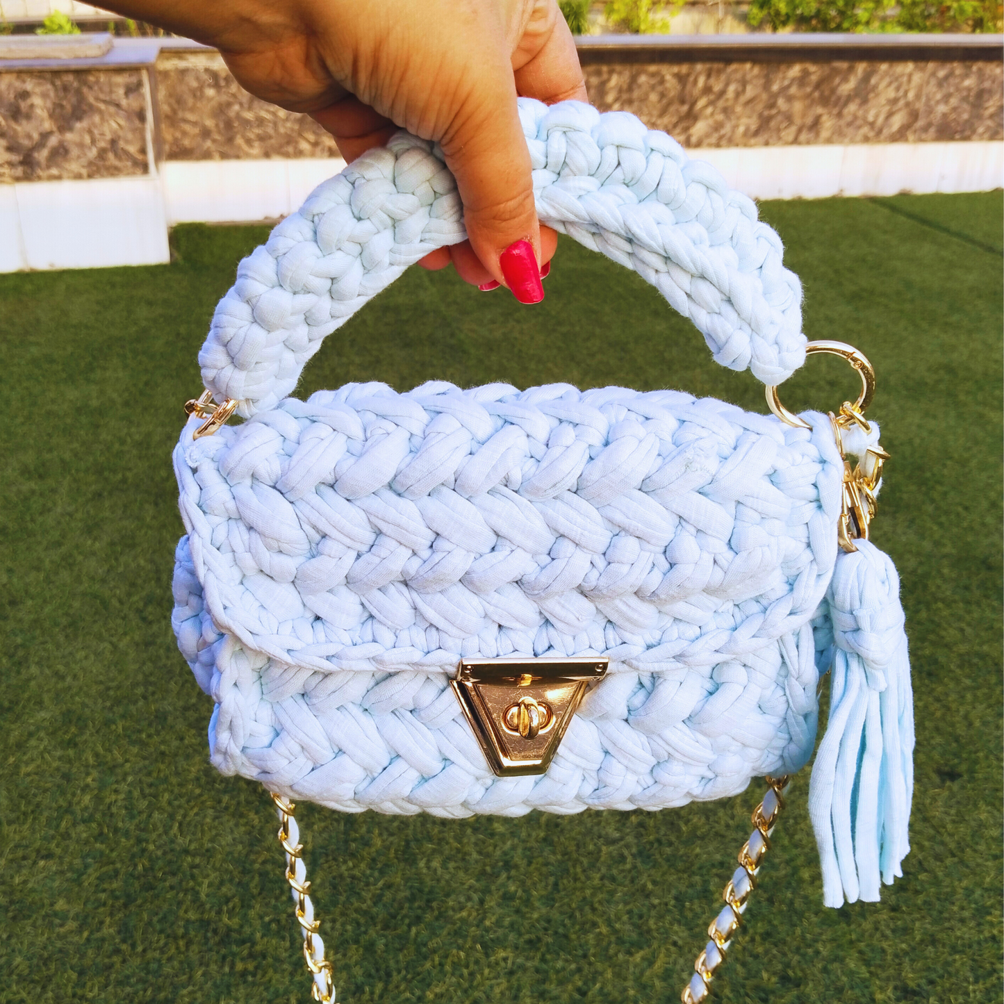 Pastel Blue Crochet Bag