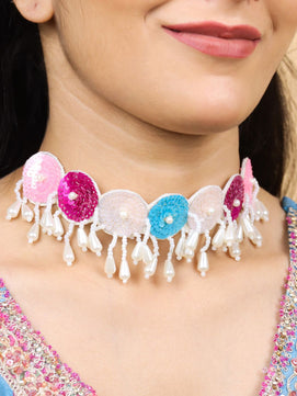 Sequina Choker Set (Pink and Blue)