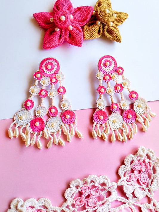 Sequina Earrings (Pink and White)