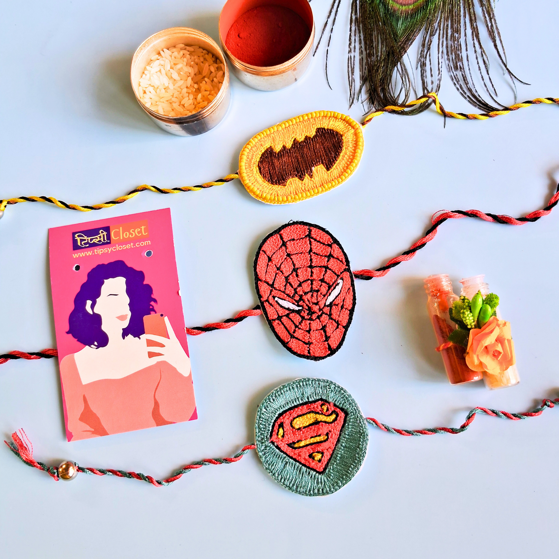 SuperHero Beaded Thread Rakhi with Roli Chawal for Kids