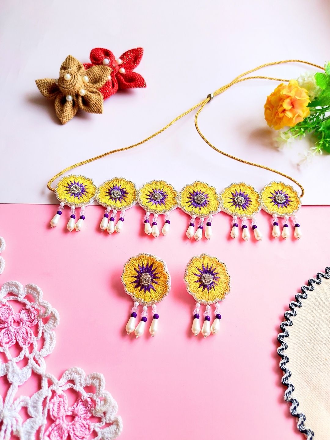 Bloom Bridal Jewellery Set (Yellow and Purple)