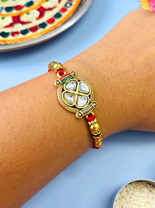 Traditional Meenakari Rakhi with Roli Chawal for Brother