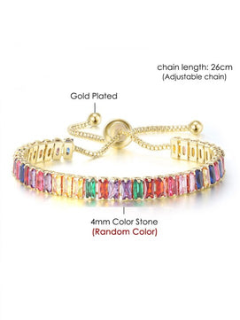 Multicolor American Diamond Gold-plated Tennis Bracelet Anti-tarnish Stainless Steel Bracelet