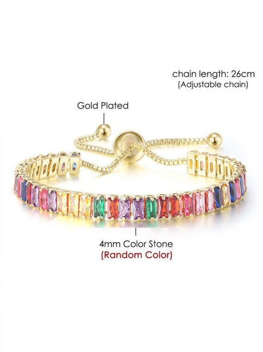 Multicolor American Diamond Gold-plated Tennis Bracelet Anti-tarnish Stainless Steel Bracelet