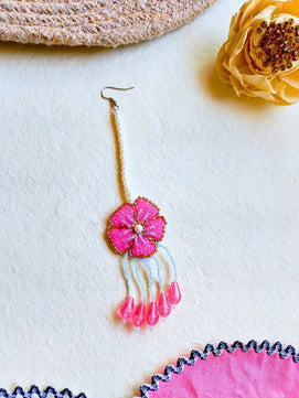 Floral Bridal Choker Maangtika Set (Pink and Blue)