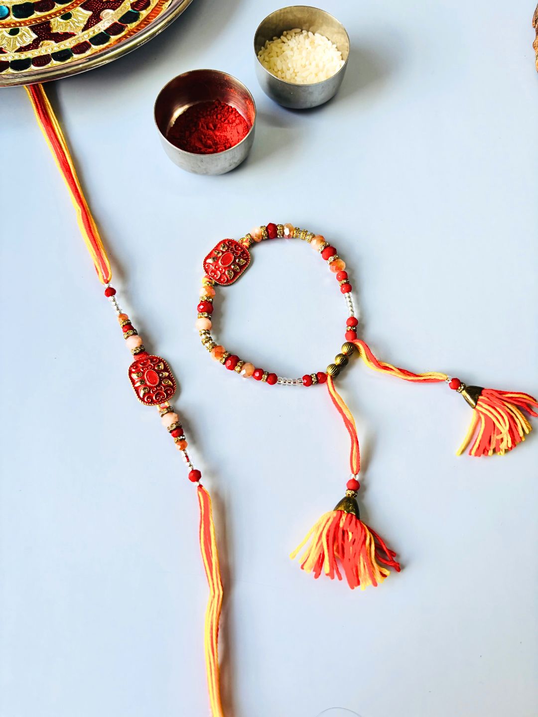 Bracelet Rakhi Set for Bhaiya Bhabhi with Roli Chawal