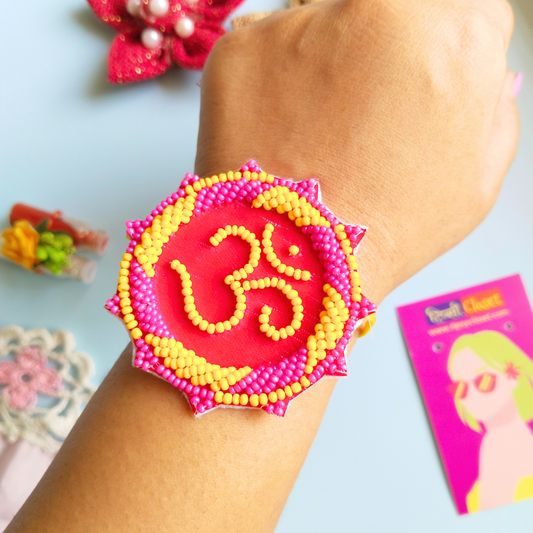 Traditional Om Beaded Thread Rakhi with Roli Chawal for Brother
