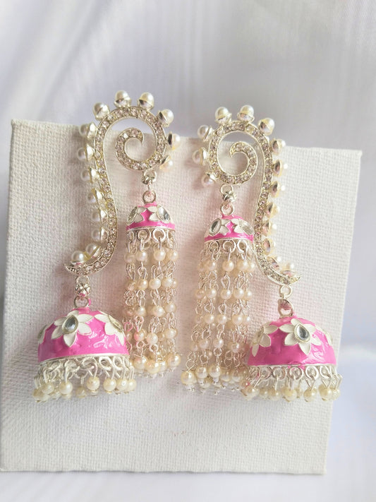 Meenakari AD Jhumka (Light Pink)