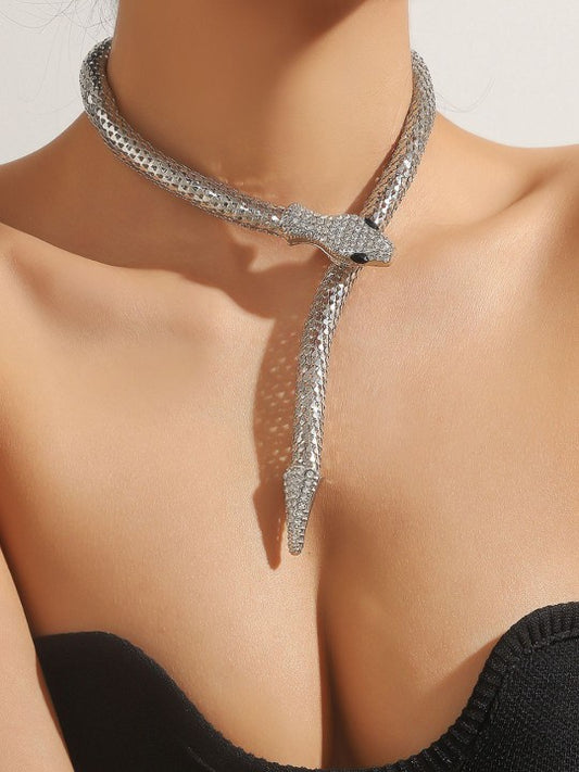 Viral Snake Serpenti Choker Necklace (Silver)