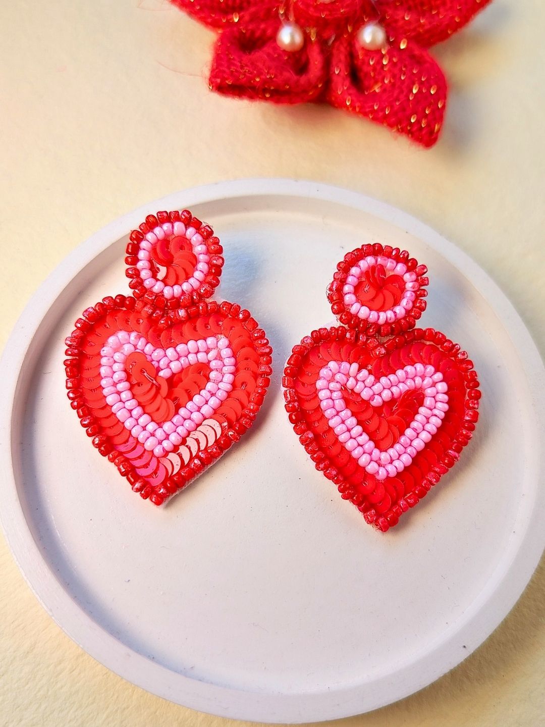 Pink-Red Valentines Hearts Earrings