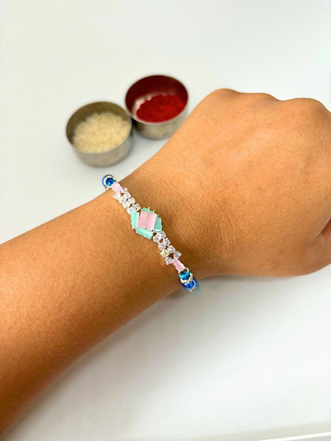 American Diamond AD Rakhi with Roli Chawal for Brother (Pack of 2)