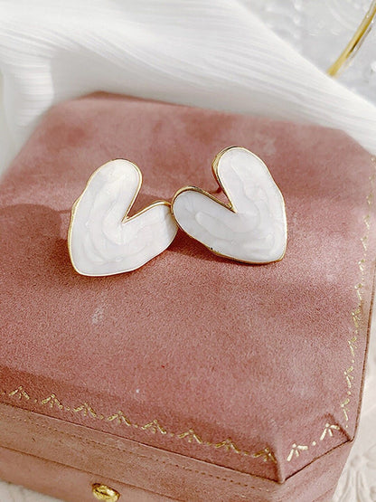 White Heart Studs (Gold)