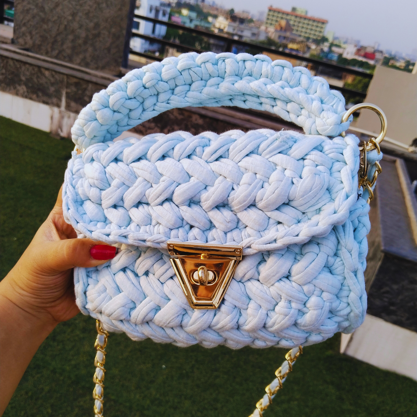 Pastel Blue Crochet Bag