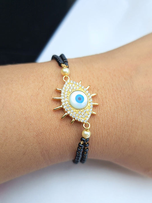 Rose Gold-Plated Evil Eye AD Mangalsutra Bracelet