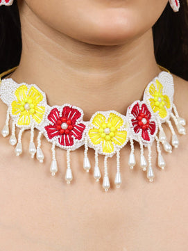 Flower Blossom Bridal Jewellery Set (Red and Yellow)