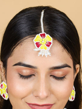 Flower Blossom Bridal Jewellery Set (Red-Yellow)