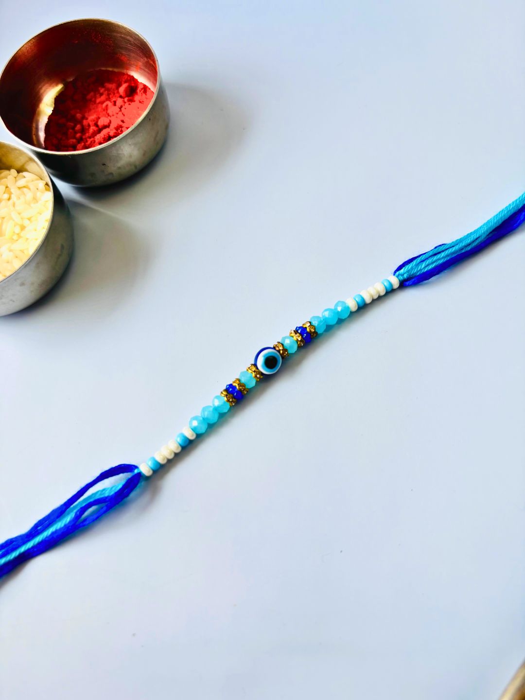 Evil Eye Beaded Thread Rakhi with Roli Chawal (Pack of 1)