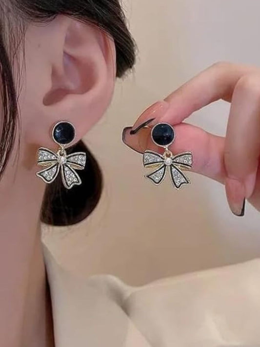 Gold-toned Bow shaped Dangler Earrings for Women