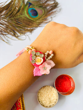 Designer Pink Embellished Rakhi with Roli Chawal for Brother (Pack of 2)