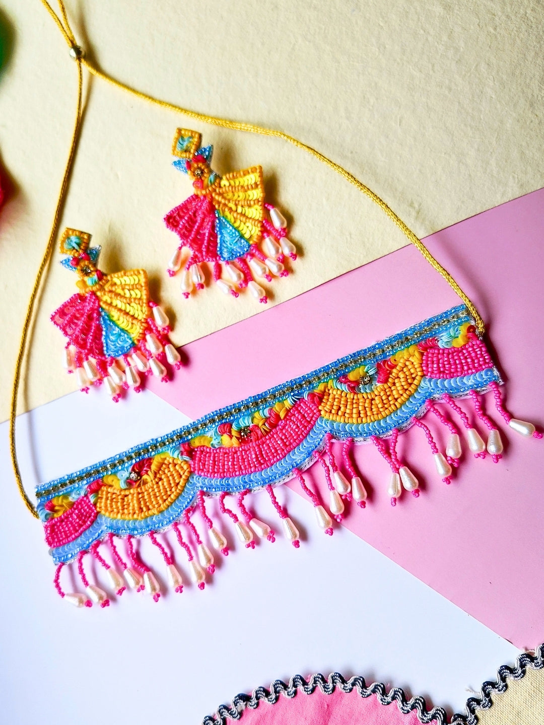 Florentina Choker Set (Pink and Yellow)