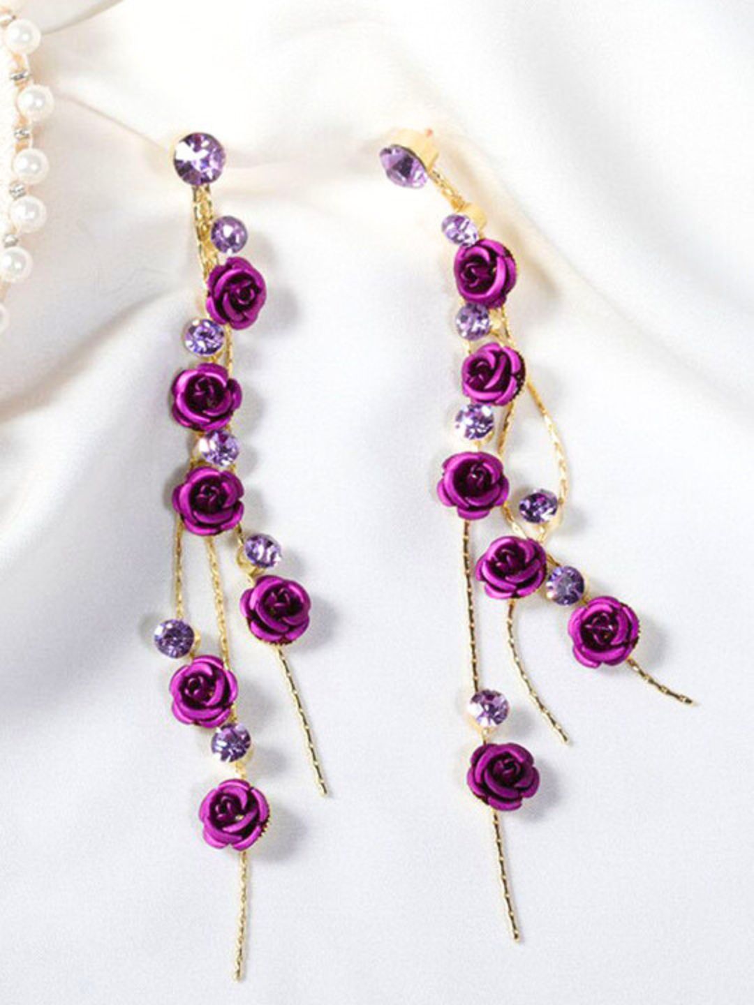 Purple Rose Tassel Earrings