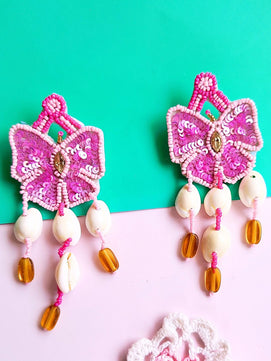 Butterfly Shell Earring Set (Pink)