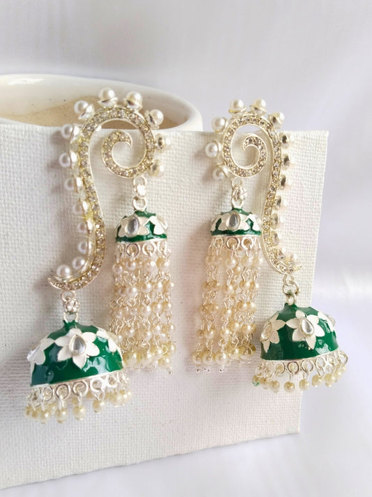 Meenakari AD Jhumka (Dark Green)